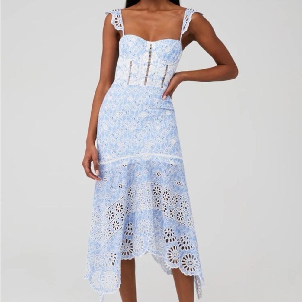 Karina Grimaldi Women's Irma Eyelet Midi Dress in Blue Size Small